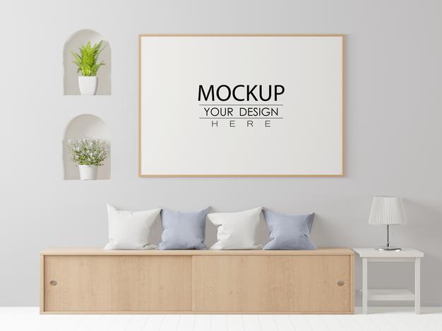 Poster Frame In Living Room Mockup Psd
