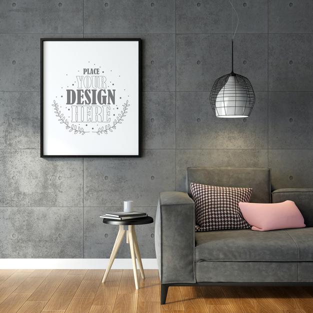 Poster Frame In Living Room Mockup Psd