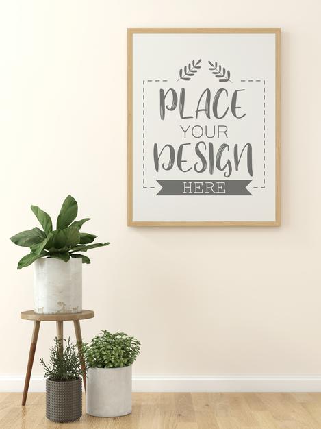 Poster Frame In Living Room Mockup Psd