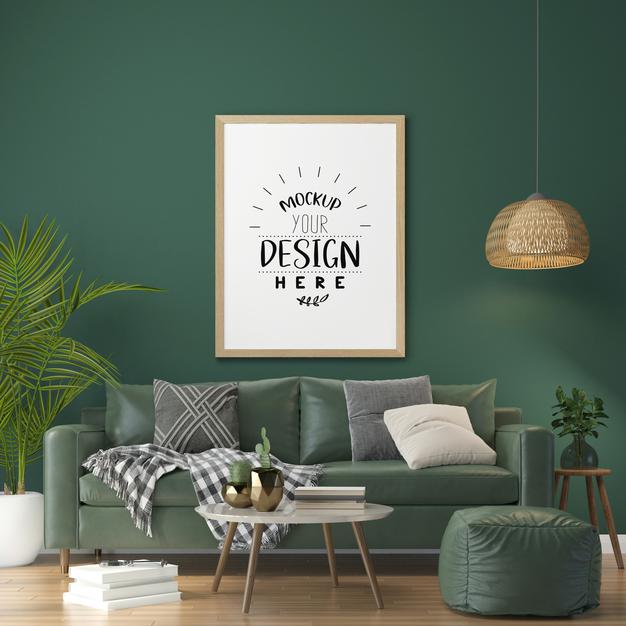 Poster Frame In Living Room Mockup Psd