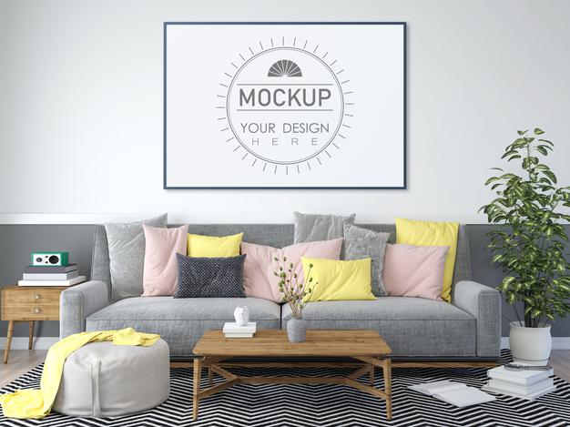 Poster Frame In Living Room Mockup Psd