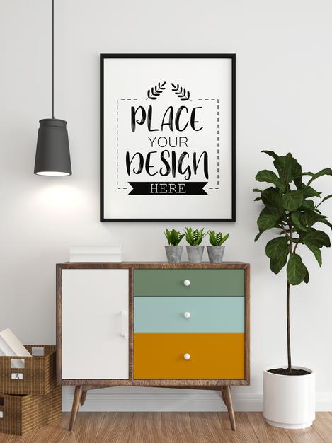 Poster Frame In Living Room Mockup Psd