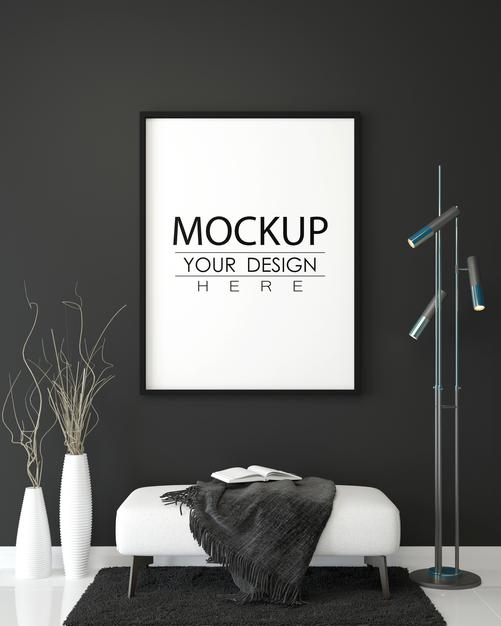 Poster Frame In Living Room Mockup Psd