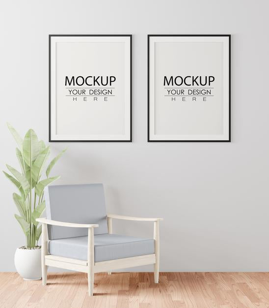 Poster Frame In Living Room Mockup Psd