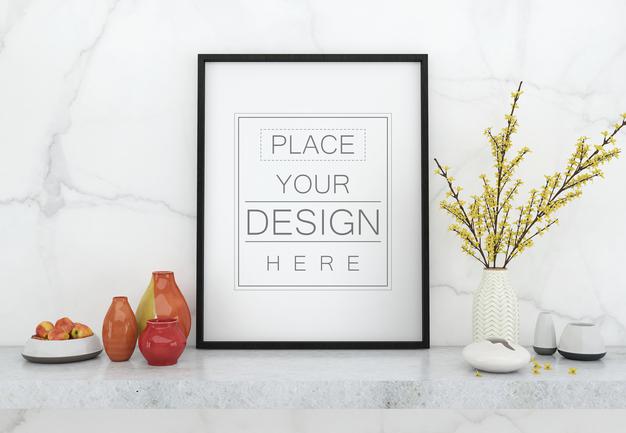 Poster Frame In Living Room Mockup Psd