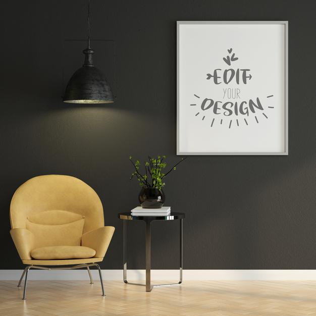 Poster Frame In Living Room Mockup Psd