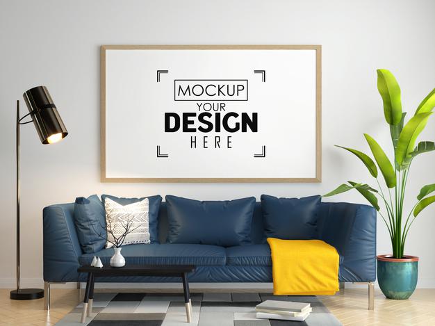 Poster Frame In Living Room Mockup Psd