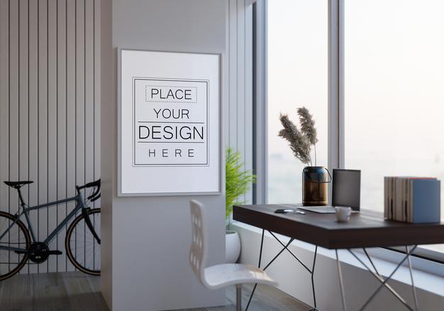 Poster Frame In Living Room Mockup Psd
