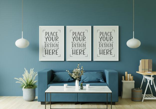 Poster Frame In Living Room Mockup Psd