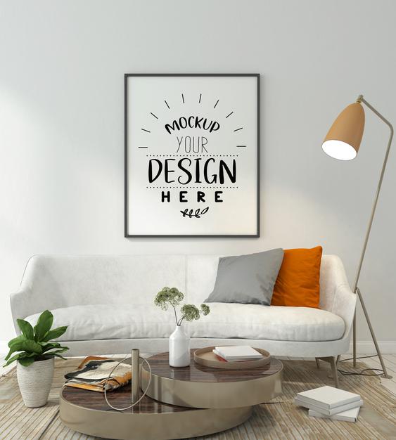 Poster Frame In Living Room Mockup Psd