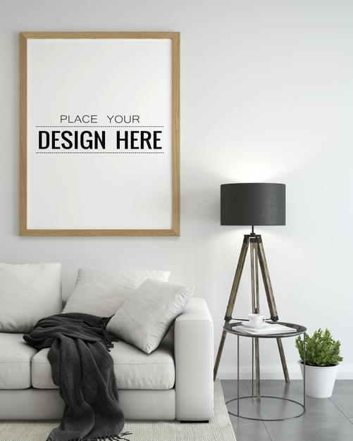 Poster Frame In Living Room Mockup Psd - Mockup Hunt