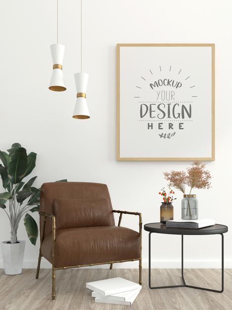 Poster Frame In Living Room Mockup Psd