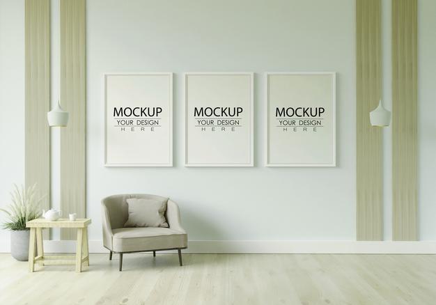 Poster Frame In Living Room Mockup Psd