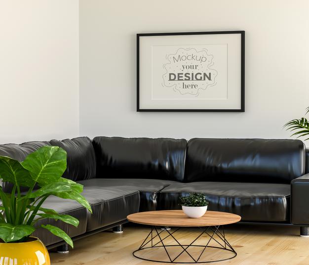 Poster Frame In Living Room Mockup Psd