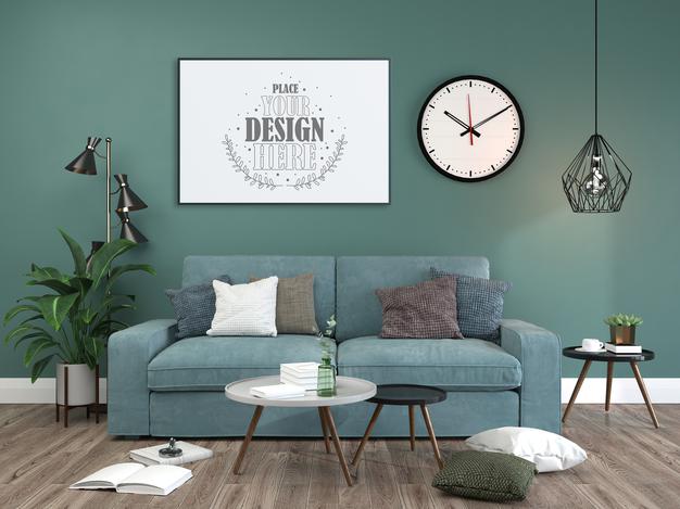 Poster Frame In Living Room Mockup Psd
