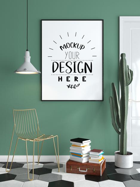 Poster Frame In Living Room Mockup Psd