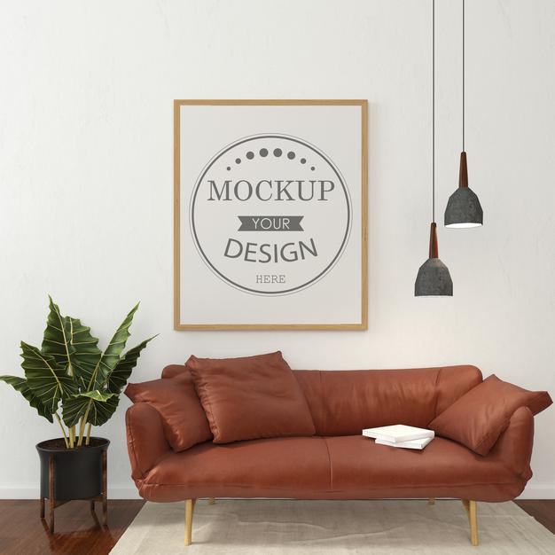 Poster Frame In Living Room Mockup Psd
