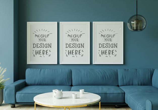 Poster Frame In Living Room Mockup Psd