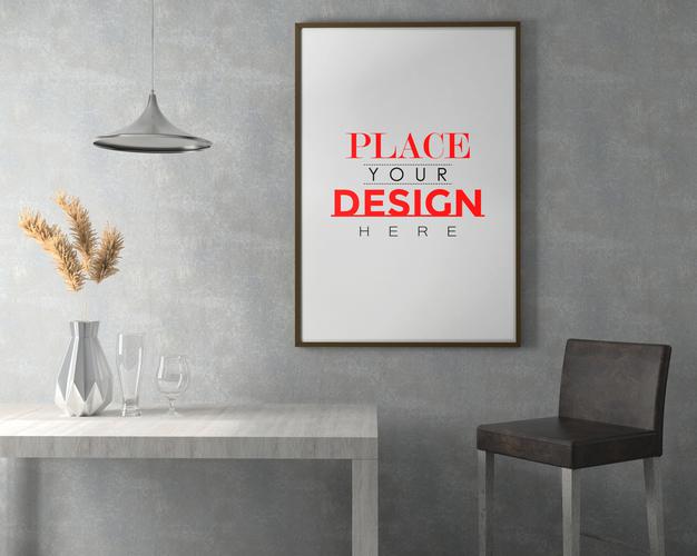 Poster Frame In Living Room Mockup Psd