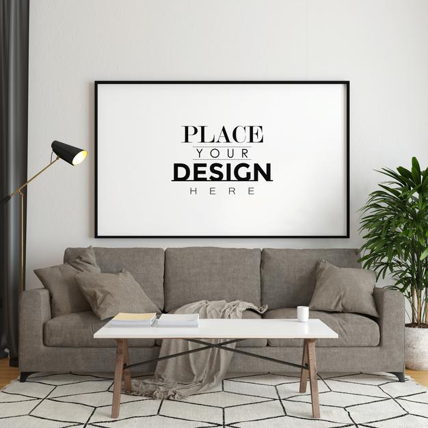 Poster Frame In Living Room Mockup Psd