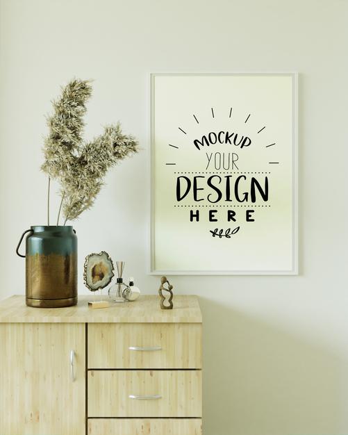 Poster Frame In Living Room Mockup Psd