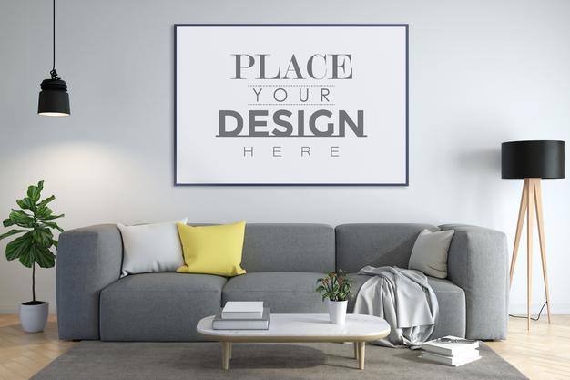 Poster Frame In Living Room Mockup Psd