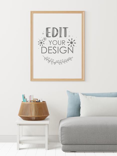 Poster Frame In Living Room Mockup Psd