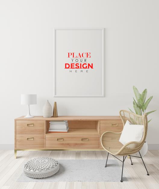 Poster Frame In Living Room Mockup Psd