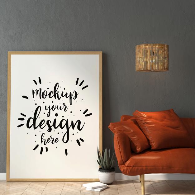 Poster Frame In Living Room Mockup Psd