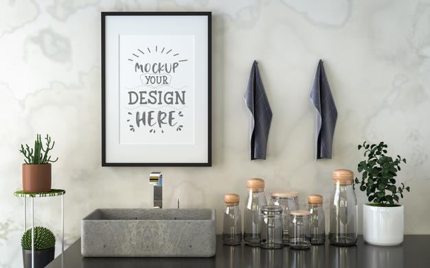 Poster Frame In Living Room Mockup Psd