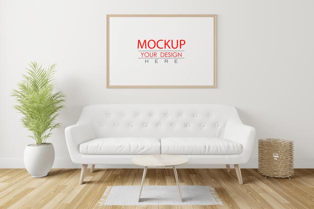 Poster Frame In Living Room Mockup Psd