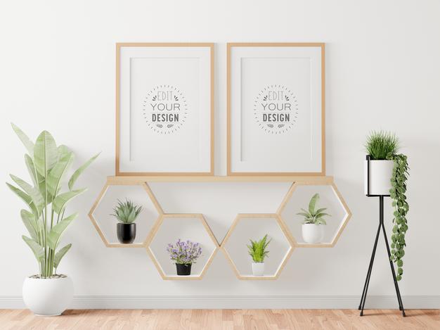 Poster Frame In Living Room Mockup Psd