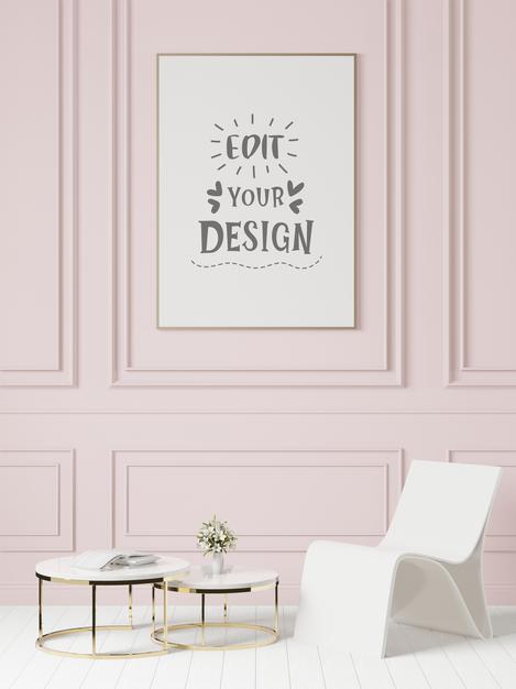 Poster Frame In Living Room Mockup Psd