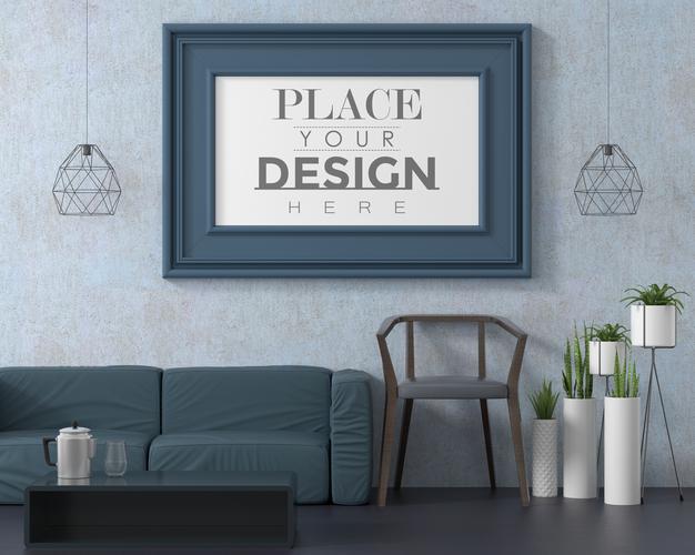 Poster Frame In Living Room Mockup Psd