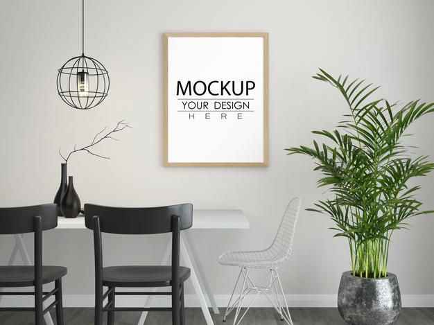 Poster Frame In Living Room Mockup Psd