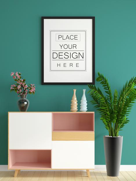 Poster Frame In Living Room Mockup Psd