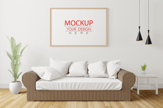 Poster Frame In Living Room Mockup Psd