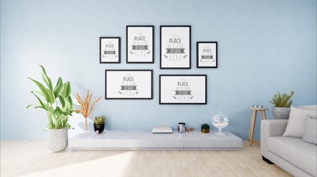Poster Frame In Living Room Mockup Psd