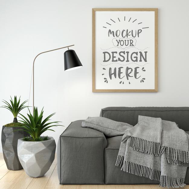 Poster Frame In Living Room Mockup Psd