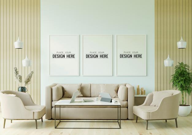 Poster Frame In Living Room Mockup Psd