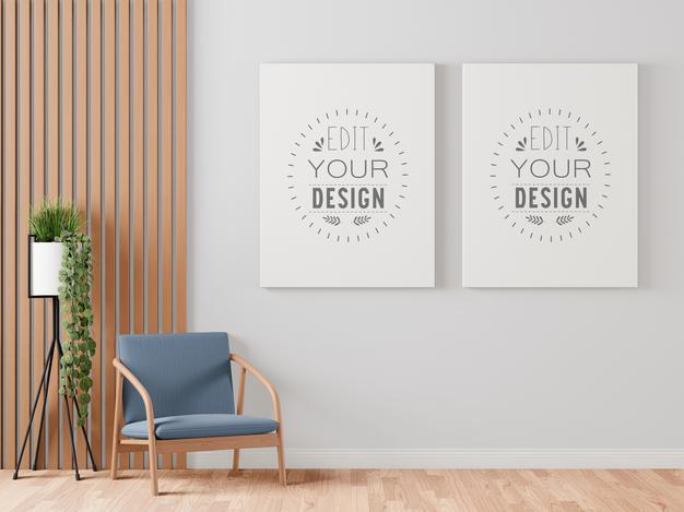Poster Frame In Living Room Mockup Psd