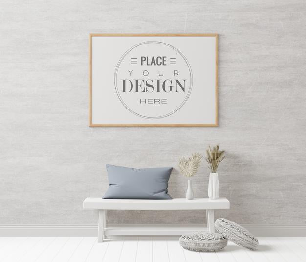 Poster Frame In Living Room Mockup Psd