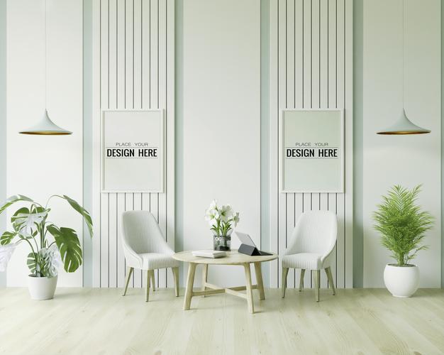 Poster Frame In Living Room Mockup Psd