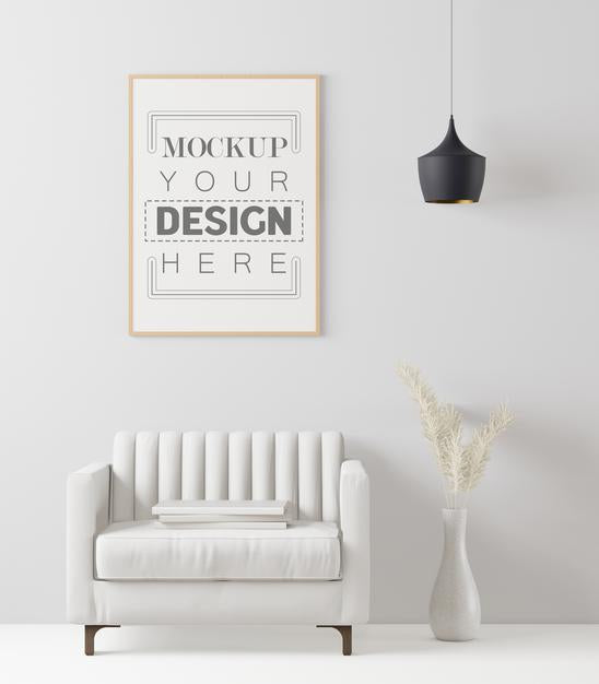 Poster Frame In Living Room Mockup Psd