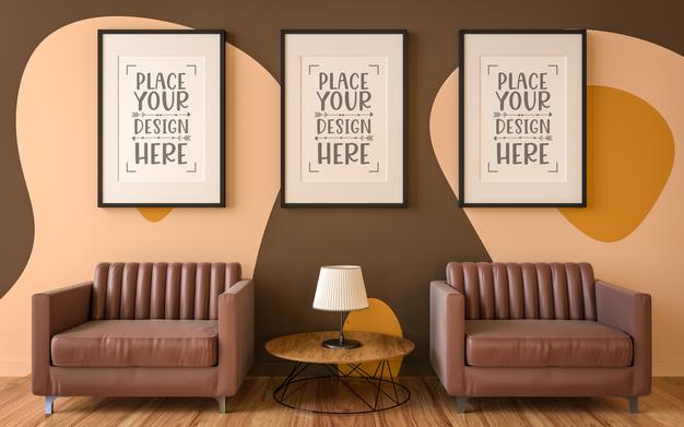 Poster Frame In Living Room Mockup Psd
