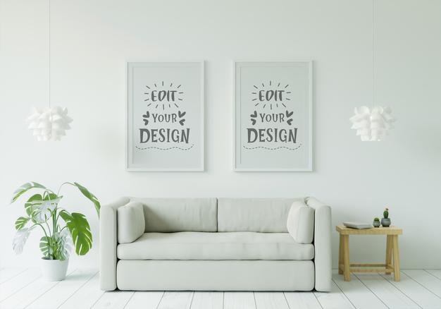 Poster Frame In Living Room Mockup Psd