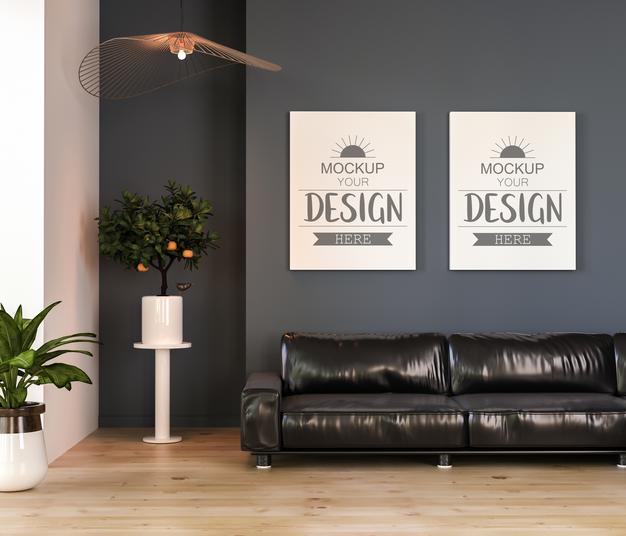 Poster Frame In Living Room Mockup Psd