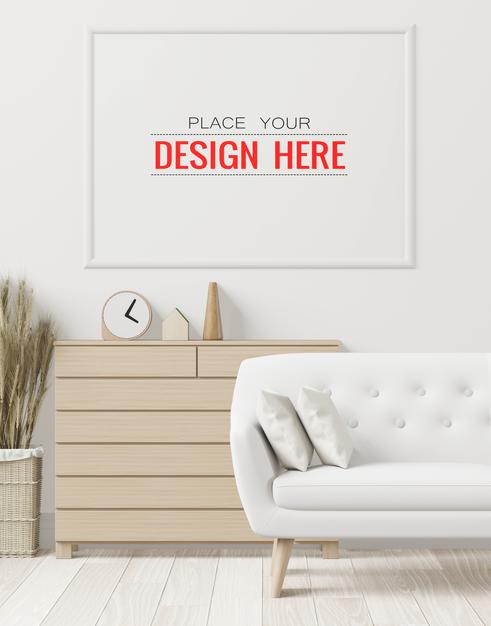 Poster Frame In Living Room Mockup Psd