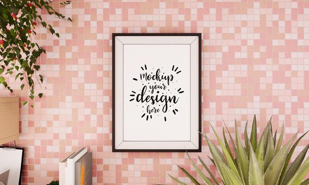 Poster Frame In Living Room Mockup Psd