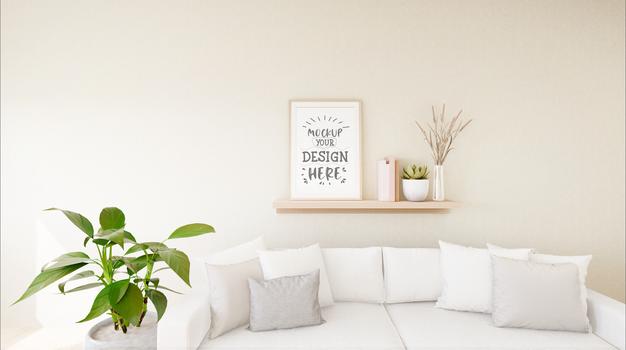 Poster Frame In Living Room Mockup Psd